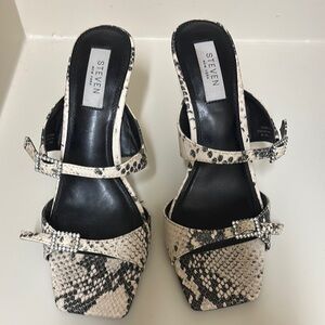 Seven7 Black and White Snakeskin Heels